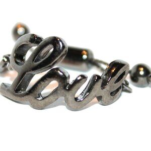 Ladies Womens Adjustable Hematite Plated Metal Love Handwriting Blessing Ring